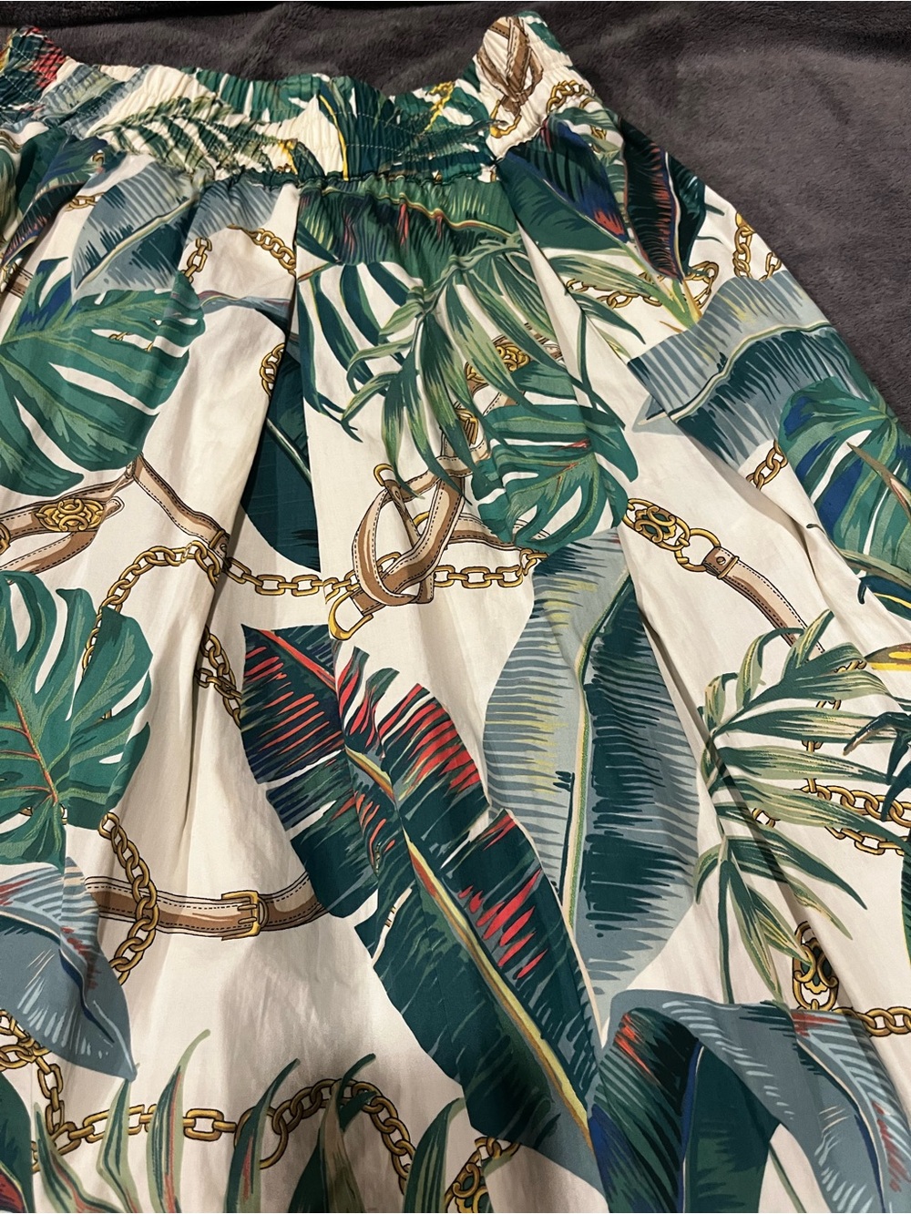 Tropical Leaf A-Line Skirt in Cream and Green - Unbranded - Picture 4 of 6